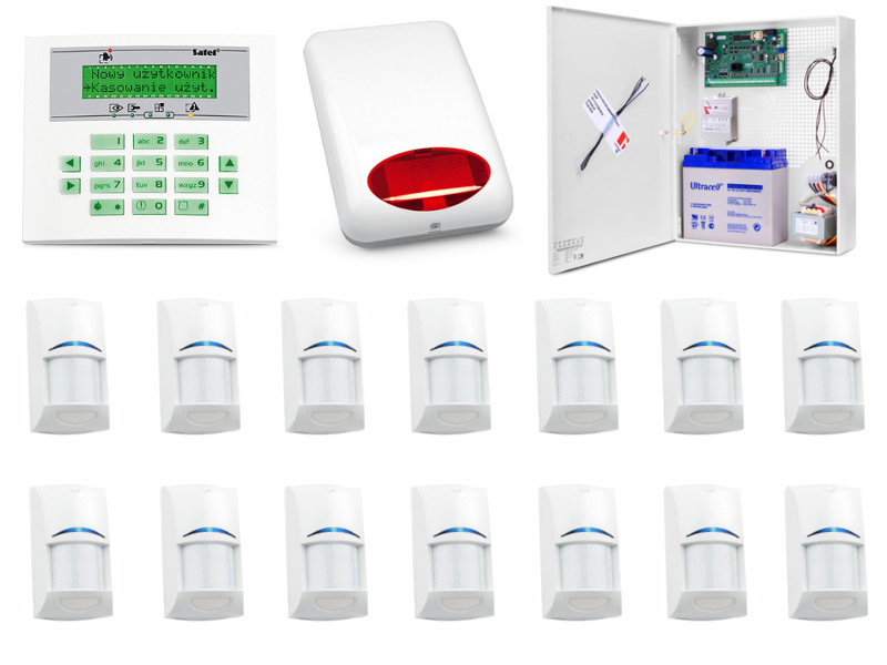 KOMPLETNY ZESTAW ALARMOWY
OPARTY O SYSTEM SATEL
CENTRALA ALARMOWA INTEGRA 64, 
SYGNALIZATOR BE-F650 RED