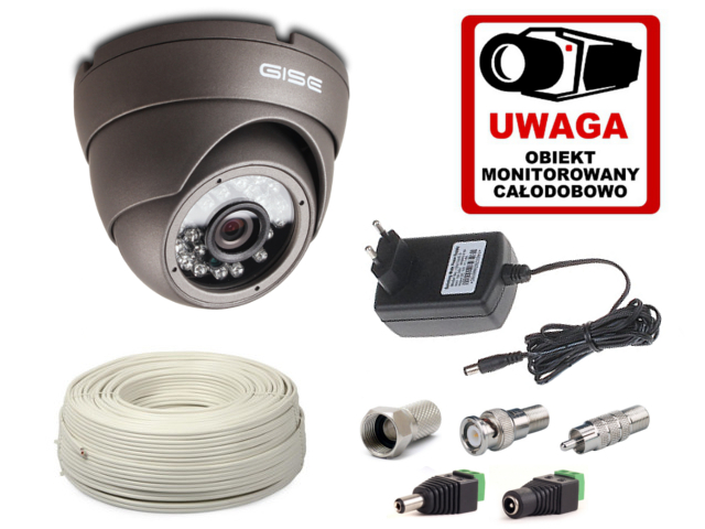 Zestaw do monitoringuKamera 4w1 AHD/CVI/TVI/ANALOG 1300TVL z IR do 20m wraz z zasilaczem i akcesoriami