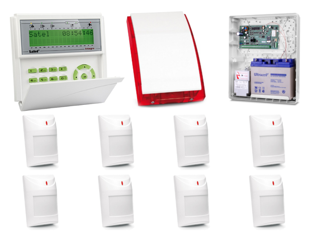 KOMPLETNY ZESTAW ALARMOWY
OPARTY O SYSTEM SATEL
CENTRALA ALARMOWA INTEGRA 128, SYGNALIZATOR SP-4001, 8 CZUJNIKÓW