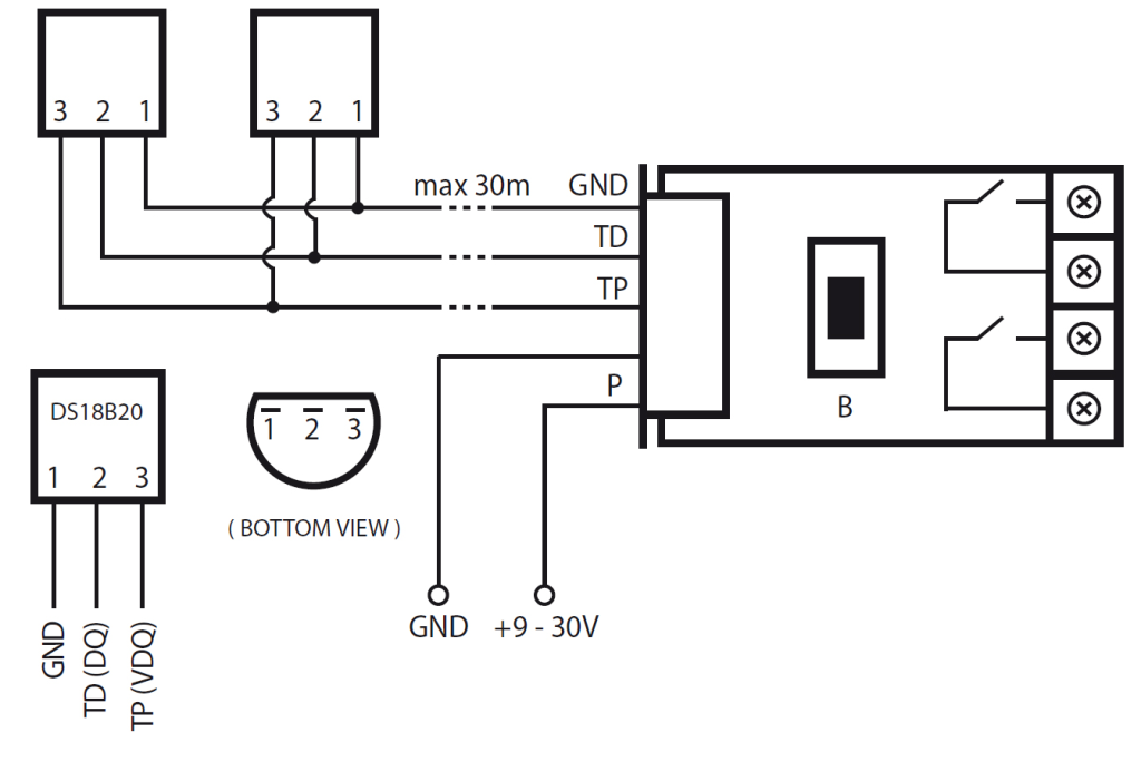 Schemat połączeń czujników 1-Wire