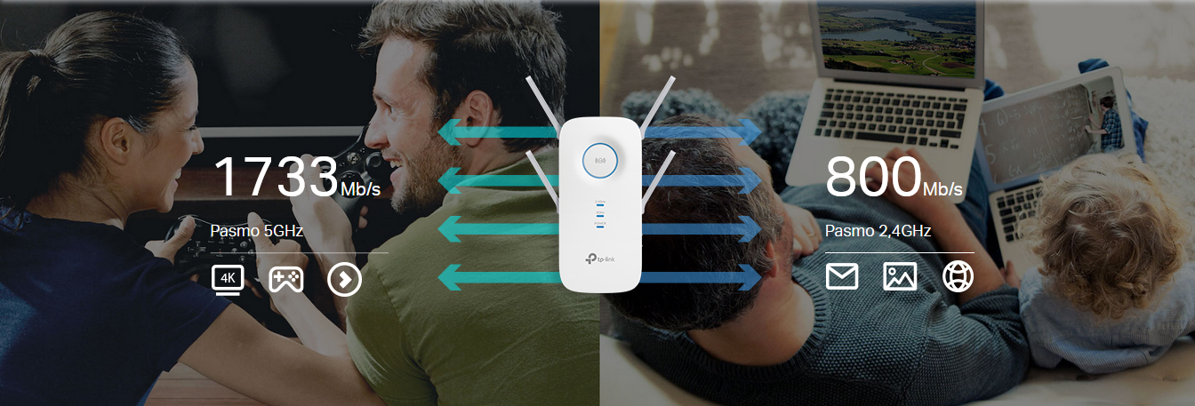 Dwupasmowy wzmacniacz sieci Wi-Fi AC2600 z technologią 4-Stream