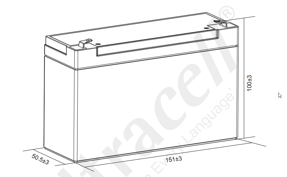 Akumulator AGM ULTRACELL UL 6V 12Ah - WYMIARY: