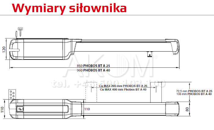 Wymiary siłownika