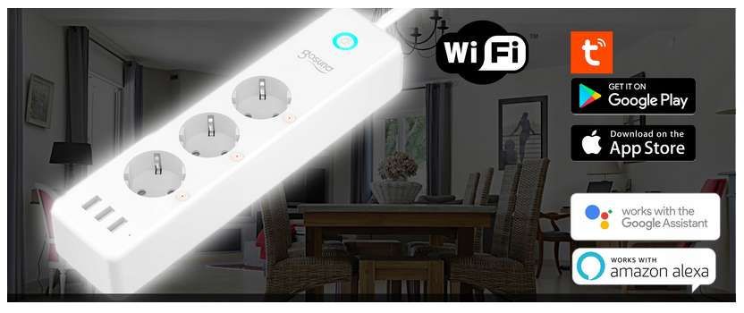 ZDALNIE STEROWANE LISTWA ZASILAJĄCA WIFI 16A:  3 gniazda 230V+ 3 porty USB GOSUND P1 TUYA SMART IOS ANDROID HIT- TERAZ W OFERCIE WERSJA LISTWY Z POMIAREM ZUŻYCIA ENERGII ELEKTRYCZNEJ!
