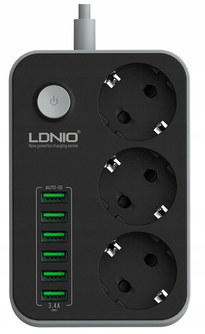 Listwa zasilająca LDNIO SE3631 z portami USB i wyłącznikiem w skrócie