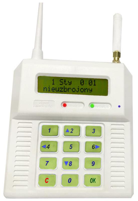 Centrala alarmowa ELMES CB32GZS - centrala z zielonym podświetleniem, z możliwośćą podłączenia ante