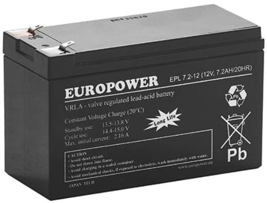 Akumulator EUROPOWER serii EPL 12V 7,2Ah T1