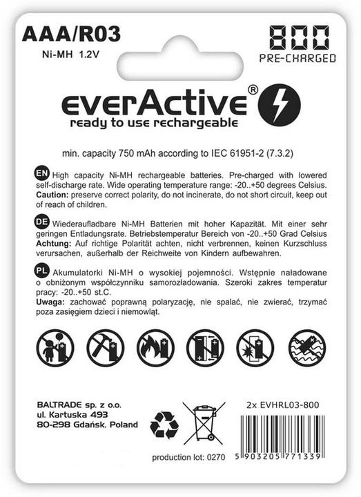Akumulatorki everActive R03/AAA Ni-MH 800 mAh (box 2szt)