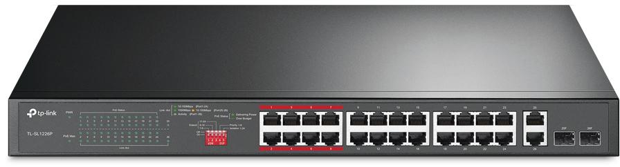 Przełącznik niezarządzalny PoE+, 24 porty 10/100 Mb/s, 2 porty gigabitowe