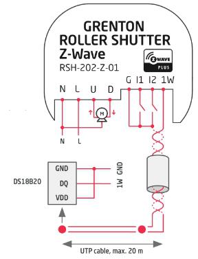 Moduł sterowania roletami ROLLER SHUTTER Z-Wave Grenton - schemat podłączenia:
