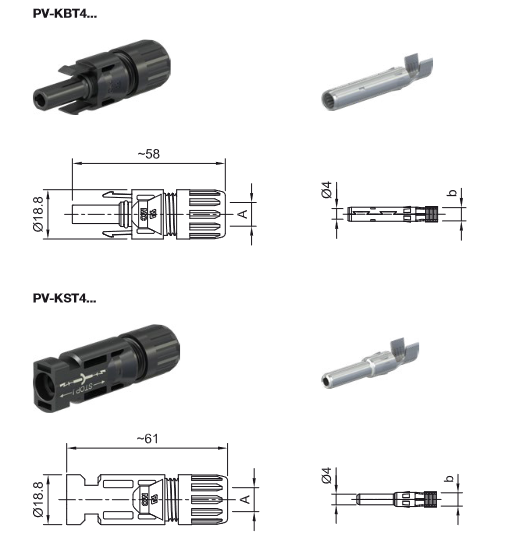 Specyfikacja i dane techniczne kompletu złączy, konektorów Multi-Contact, Staubli MC4 4-6m²: