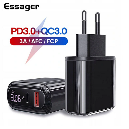 Ładowarka sieciowa ESSAGER® USB QC3.0 + PD3.0 18W w skrócie: