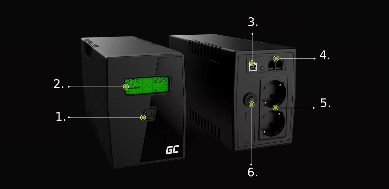 UPS ZASILACZ AWARYJNY Green Cell® POWER PROOF 600VA 360W Z WYŚWIETLACZEM LCD UPS01LCD