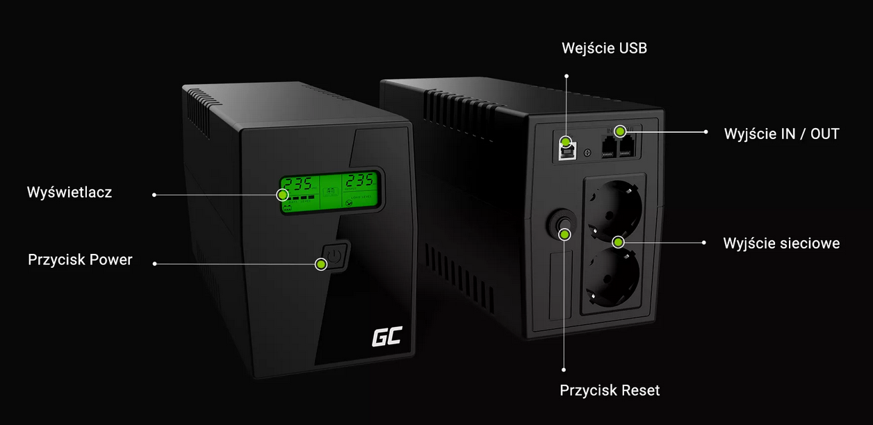 UPS ZASILACZ AWARYJNY Green Cell® MICROPOWER 800VA 480W UPS02