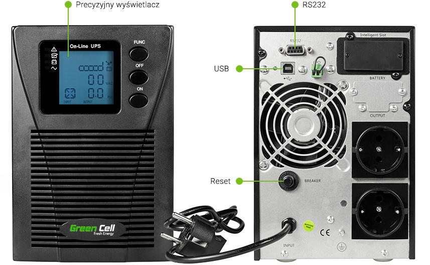 UPS ZASILACZ AWARYJNY Green Cell® MPII 1000VA 900W Z WYŚWIETLACZEM LCD UPS17