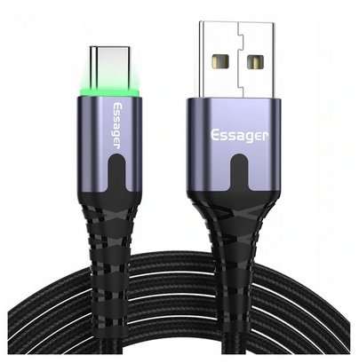Kabel USB ESSAGER LED 1m QC3.0 3A typ C BLACK