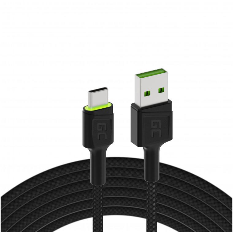 KABEL USB-A -> USB-C Green Cell RAY 120cm ZIELONY LED QUICK CHARGE 3.0 KABGC06: