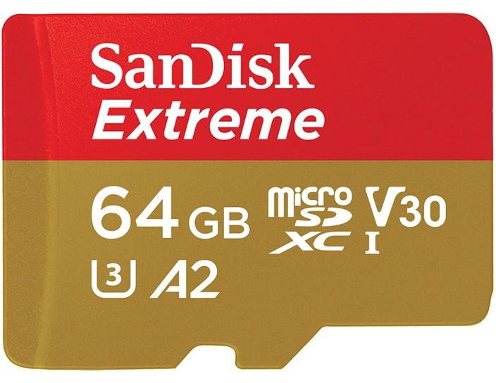 Karta SanDisk EXTREME microSDXC 64 GB 160/60 MB/s A2 C10 V30 UHS-I U3 ActionCam