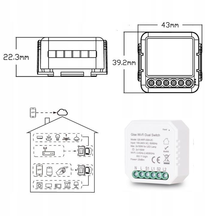 Gise SMART Dual Switch - specyfikacja i dane techniczne: