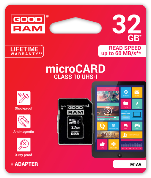 KARTA PAMIĘCI microSD GOODRAM UHS1 CL10 32GB + ADAPTER