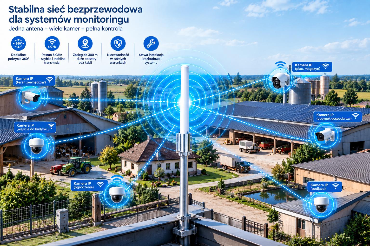 Antena WiFi 360° GetFort – szeroki zasięg dla monitoringu IP