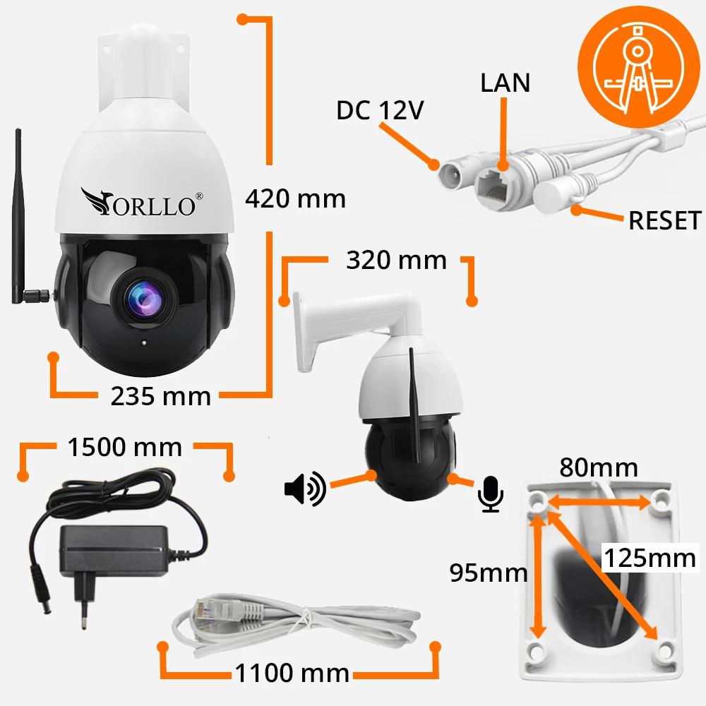 Kamera IP Orllo Zewnętrzna Obrotowa 360 Stopni POE 30x zoom Wi-Fi Z15 - wymiary: