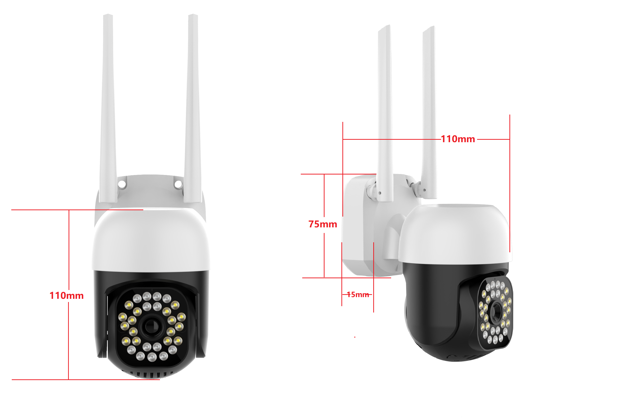 Kamera IP EasyCam obrotowa zewnętrzna WiFi LED 25m Tuya 3MP EC-3PT12L16IR - wymiary: