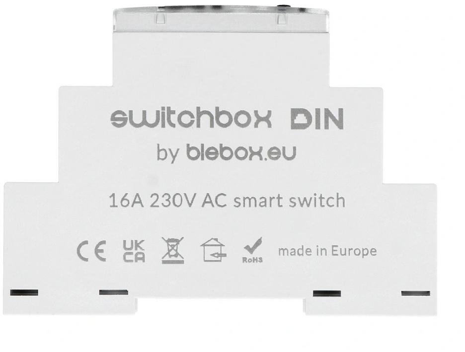 Przełączik \"ON/OFF\" lub \"WŁĄCZ NA CZAS\" dużej mocy na szynę DIN BleBox SwitchBox DIN - specyfikacja: