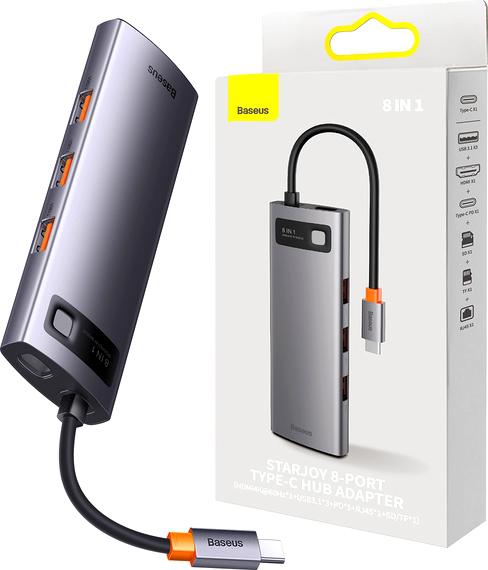 Baseus StarJoy 8-Port: adapter HUB USB-C / HDMI / 3 x USB 3.1/ RJ45 / SD / TF / PD 100W