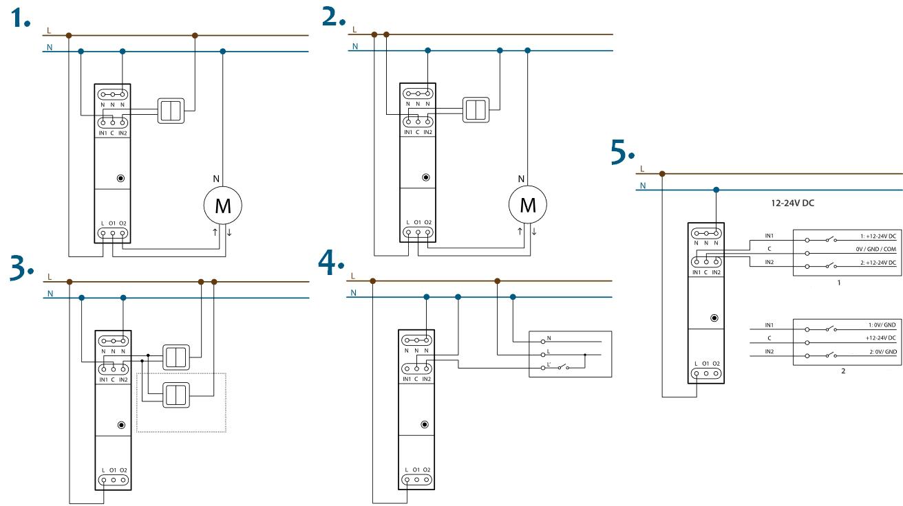 BleBox ShutterBox DIN - schematy podłączenia oraz wskazówki instalacyjne sterownika rolet i markiz: