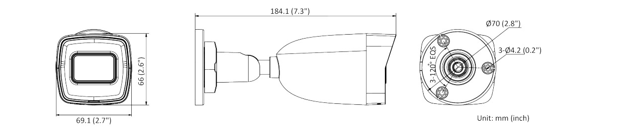 Kamera IP Hilook bullet 4MP IPCAM-B4-30DL - wymiary: