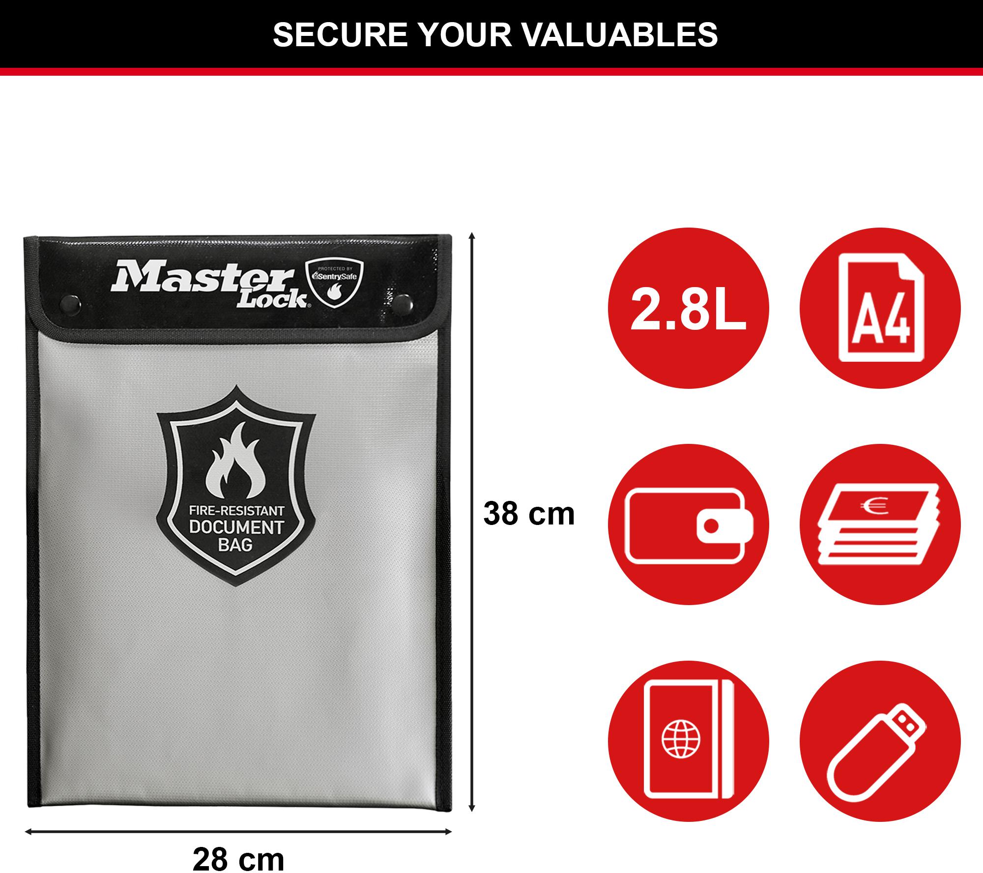 Ognioodporna torba na dokumenty Master Lock FBWLZ0EURHRO - właściwości