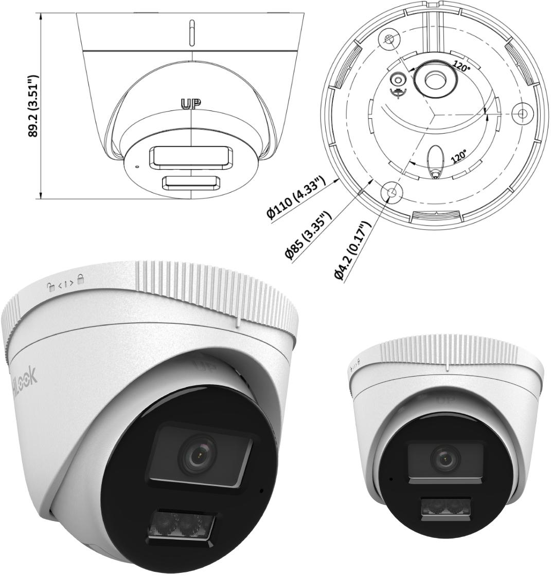 Kamera IP Hilook turret 4MP IPCAM-T4-30DL 2.8mm - wymiary: