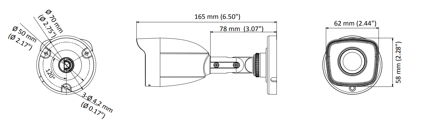 Kamera TVI Hilook bullet 5MP TVICAM-B5M 2.8mm- wymiary: