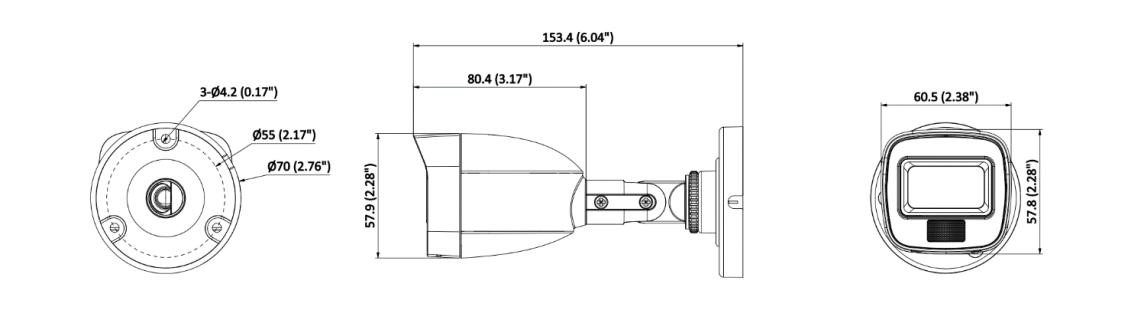 Kamera TVI Hilook bullet 2MP TVICAM-B2M-20DL 2.8mm - wymiary: