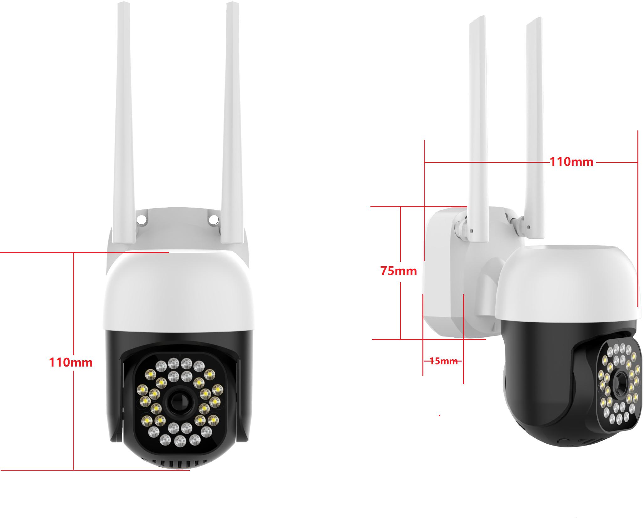 Kamera IP EasyCam obrotowa zewnętrzna WiFi LED 35m Tuya 8MP EC-8PT12L16IR - wymiary: