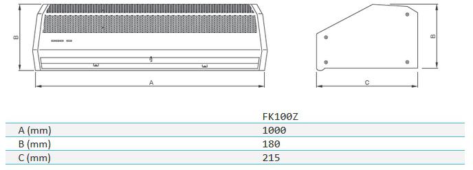 Kurtyna powietrzna Ferono FK100Z bez nagrzewnicy - specyfikacja techniczna i dane :