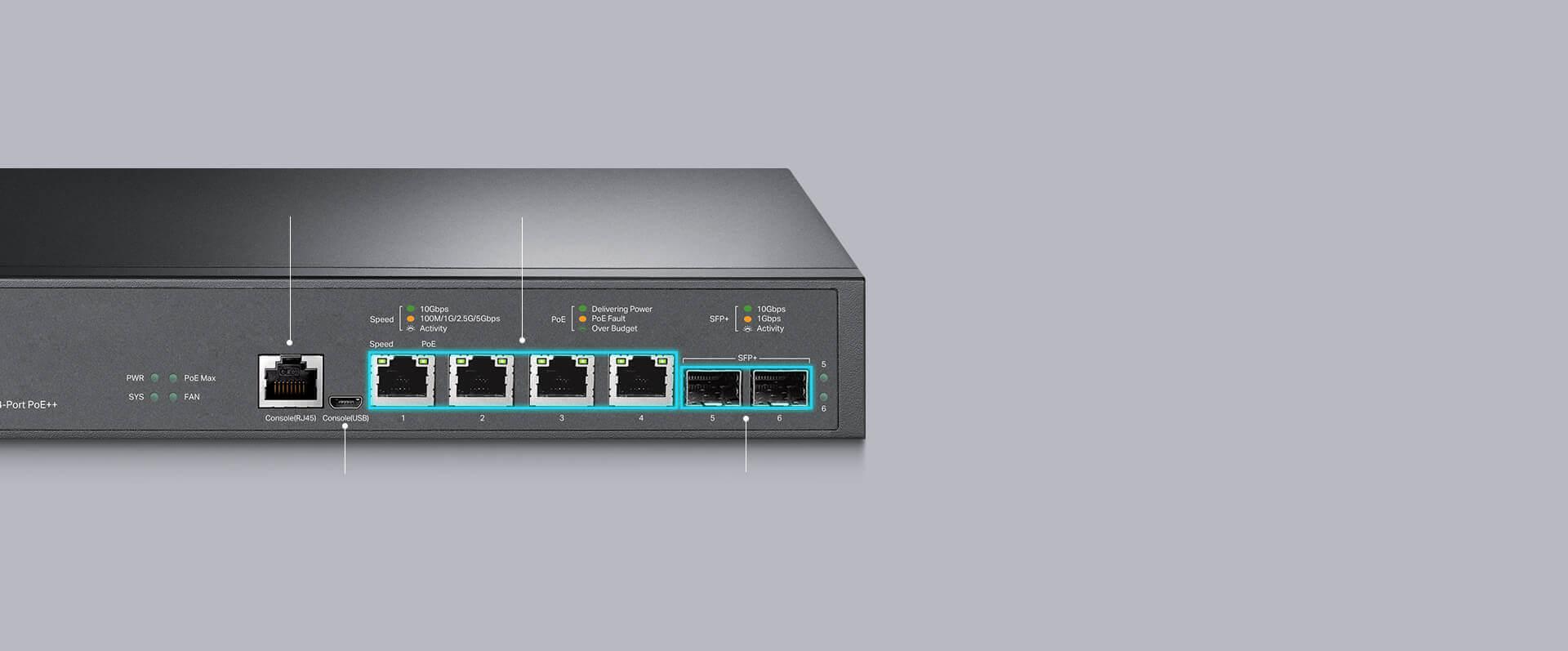 SWITCH TP-Link TL-SX3206HPP - w pełni zarządzalny przełącznik PoE++ 10G L2+ z czterema portami RJ45 10G