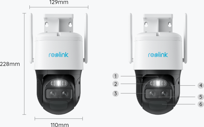 Akumulatorowa kamera obrotowa IP Reolink Trackmix LTE 2K 4MPx - opis fizyczny kamery i schemat budowy urządzenia: