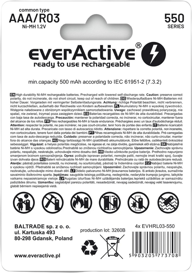 Akumulatorki AAA / R03 Ni-MH everActive 550mAh Infinity Line 3000 cykli (blister 4 szt.)