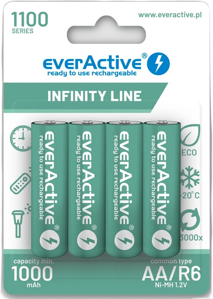 Najważniejsze cechy akumulatorków AA / R06 Ni-MH everActive 1100mAh Infinity Line
