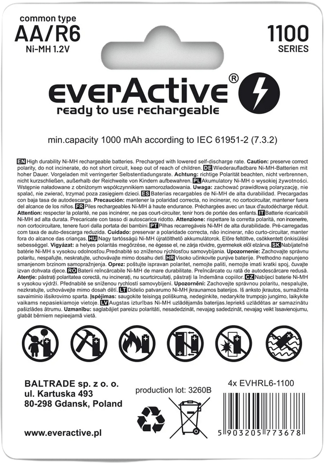 Akumulatorki AA / R06 Ni-MH everActive 1100mAh Infinity Line 3000 cykli (blister 4 szt.)