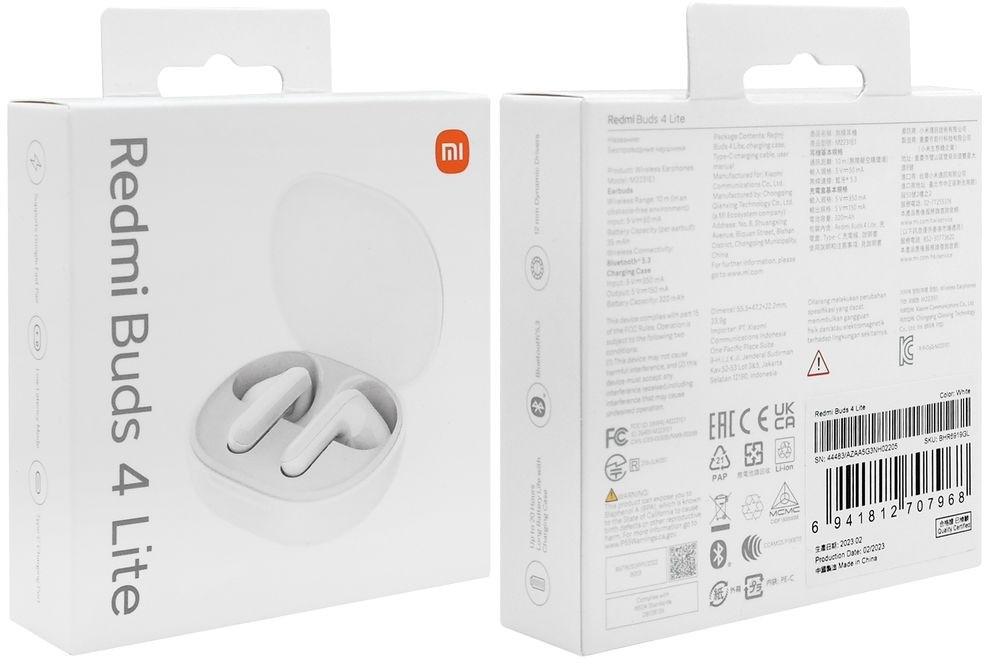 Białe słuchawki bezprzewodowe Xiaomi Redmi Buds 4 Lite - specyfikacja i dane techniczne:
