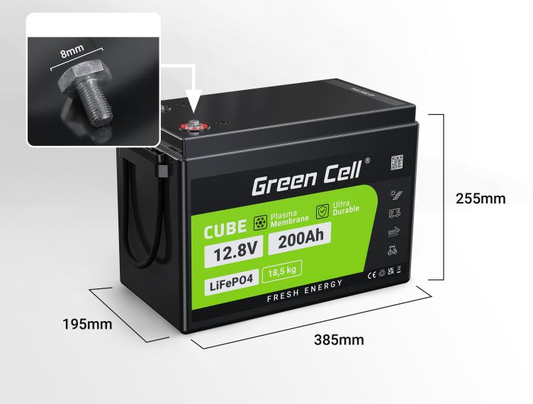 Akumulator LiFePO4 200Ah 12.8V 2560Wh litowo-żelazowo-fosforanowy Green Cell - specyfikacja:
