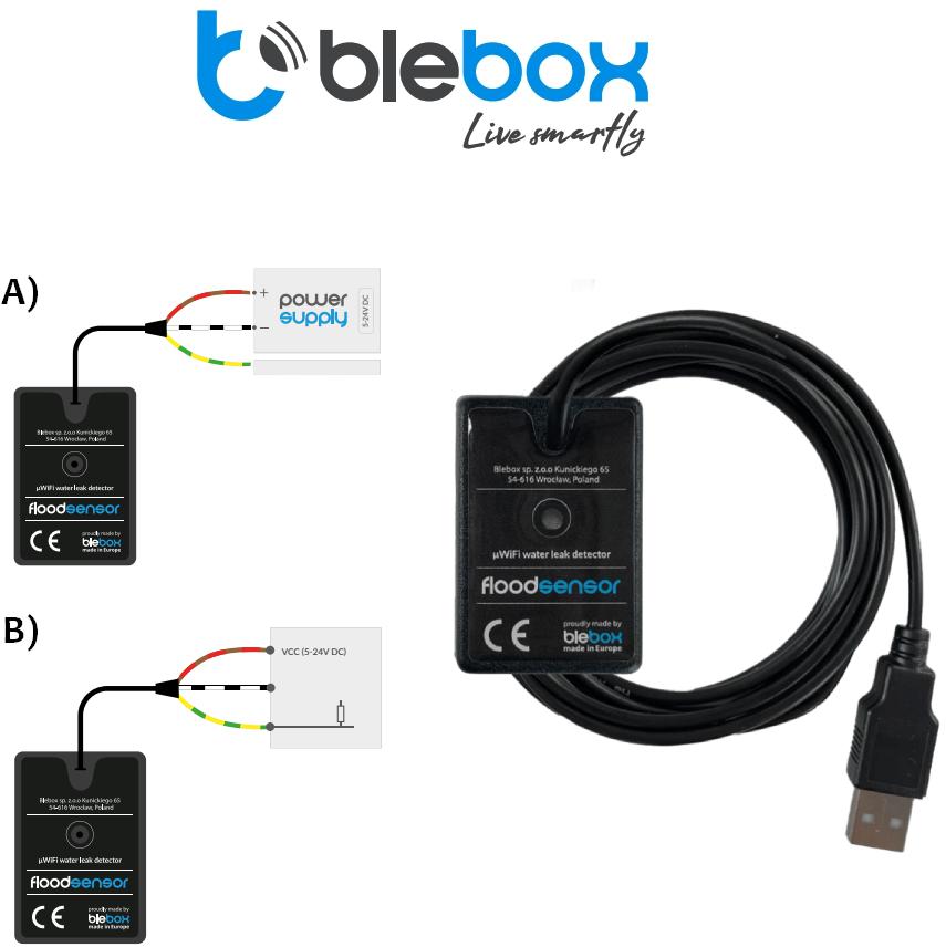 BleBox floodSensor - schematy podłączenia czujnika i wskazówki instalacyjne:
