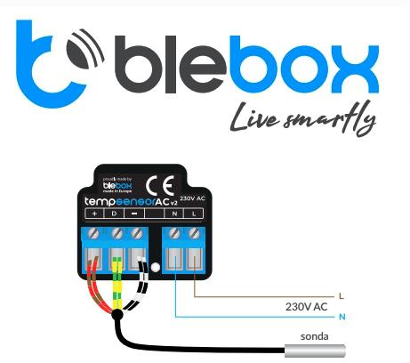 Czujnik temperatury BleBox tempSensorAC v2 - schemat podłączenia: