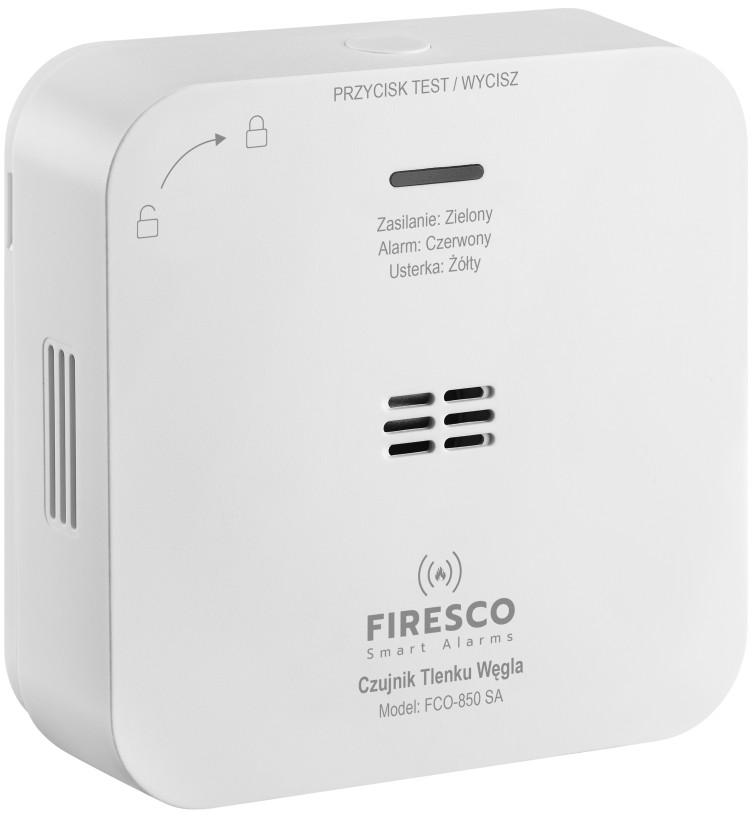 Firesco FCO-850 SA - nowoczesny detektor tlenku węgla z przyciskiem TEST / WYCISZ