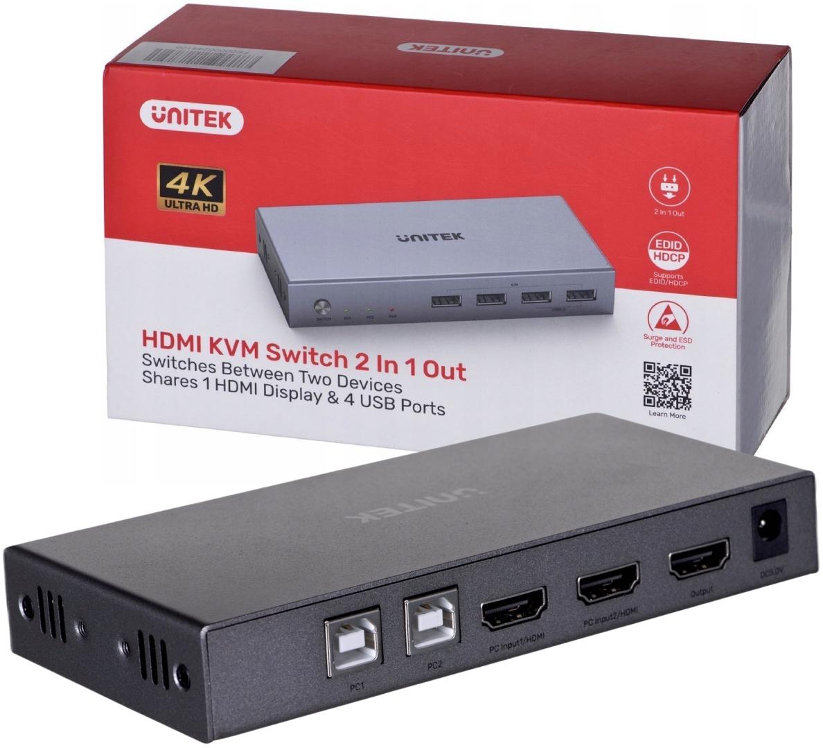 Unitek V307A przełącznik KVM 4K HDMI 2.0 2-in 1-out + USB - najważniejsze cechy:
