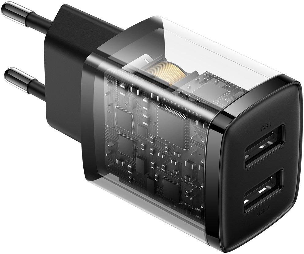 Baseus Compact 2x USB-A 10.5 W - ładowarka sieciowa z szybkim i w pełni bezpiecznym ładowaniem urządzeń