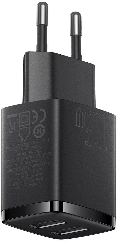 ŁADOWARKA SIECIOWA Baseus Compact Charger CCXJ010201 10.5W 2x USB-A CZARNA